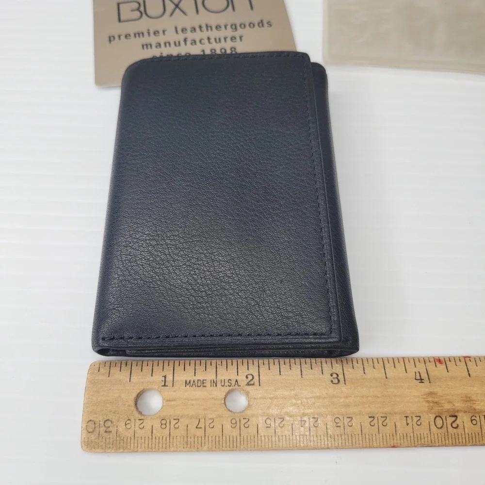 Buxton Trifold Wallet Mens Black Leather ID Window Credit Card Holder‎ NEW